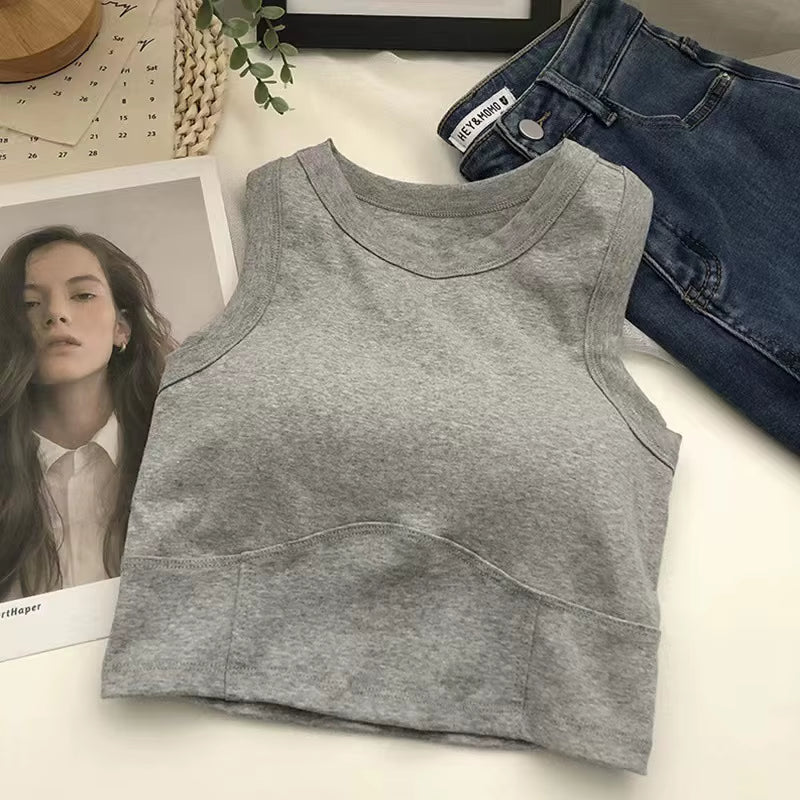 Summer Short I-Word Undershirt Women Beauty All-In-One with Bra Pads Inner Slimming Wrap Short Section Navel Sleeveless Vest