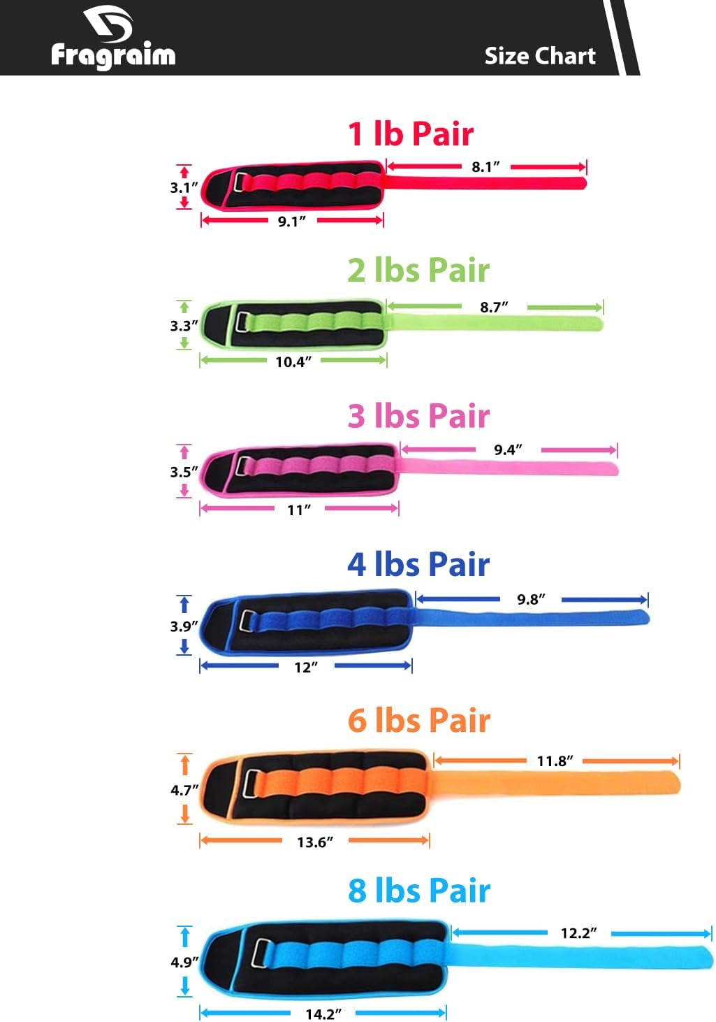 Ankle Weights for Women, Men and Kids - 1/2/3/4/6/8/10/12/15/20 LBS 1 Pair Strength Training Wrist/Leg/Arm Weight with Adjustable Strap for Jogging, Gymnastics, Aerobics, Home Fitness, Physical Therapy