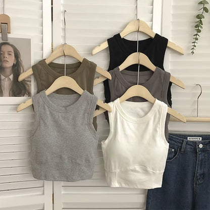 Summer Short I-Word Undershirt Women Beauty All-In-One with Bra Pads Inner Slimming Wrap Short Section Navel Sleeveless Vest