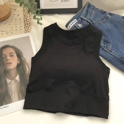 Summer Short I-Word Undershirt Women Beauty All-In-One with Bra Pads Inner Slimming Wrap Short Section Navel Sleeveless Vest