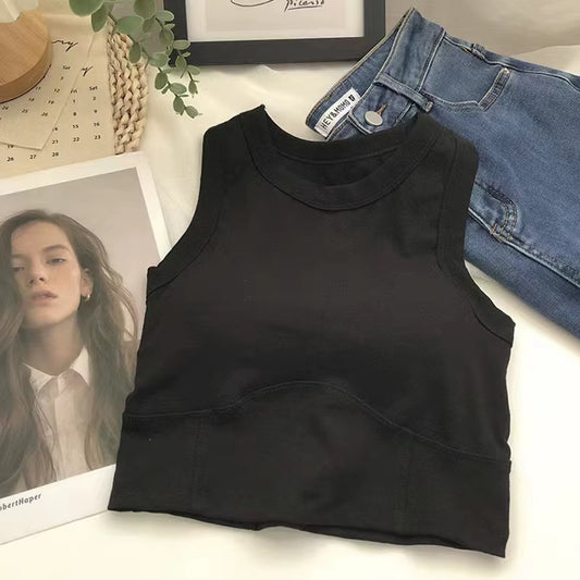 Summer Short I-Word Undershirt Women Beauty All-In-One with Bra Pads Inner Slimming Wrap Short Section Navel Sleeveless Vest