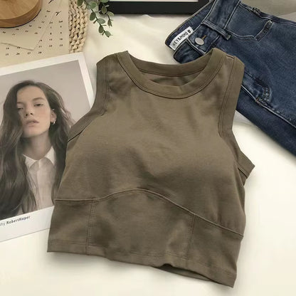 Summer Short I-Word Undershirt Women Beauty All-In-One with Bra Pads Inner Slimming Wrap Short Section Navel Sleeveless Vest