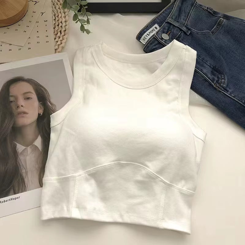 Summer Short I-Word Undershirt Women Beauty All-In-One with Bra Pads Inner Slimming Wrap Short Section Navel Sleeveless Vest