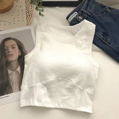 Summer Short I-Word Undershirt Women Beauty All-In-One with Bra Pads Inner Slimming Wrap Short Section Navel Sleeveless Vest