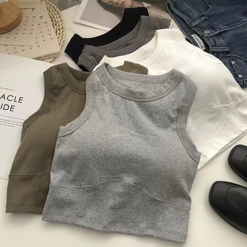 Summer Short I-Word Undershirt Women Beauty All-In-One with Bra Pads Inner Slimming Wrap Short Section Navel Sleeveless Vest